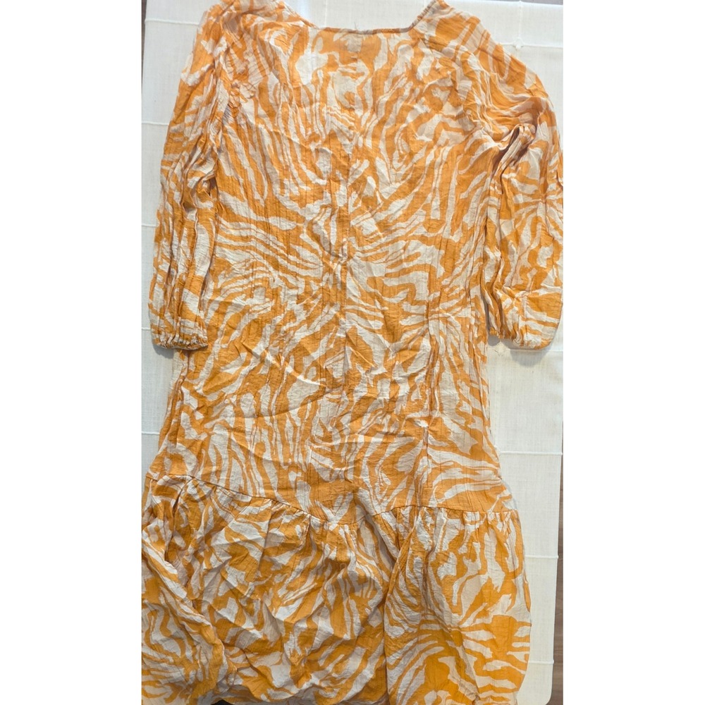 HM Orange White Zebra Print Button Front Crinkle Midi Dress XL
